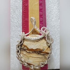 Picture Jasper reversible wire wrapped pendant no chain